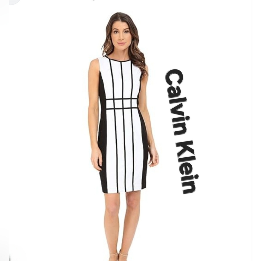 Calvin Klein Women's Sleeveless Color Block Black/White Sheath Dress Sz 10P